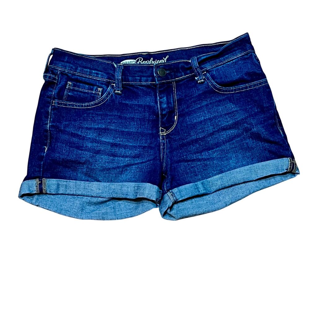 Old Navy Boyfriend Jean Short Women's 4 W30/31 L3 Belted Cuff Dark Blue Mid Rise